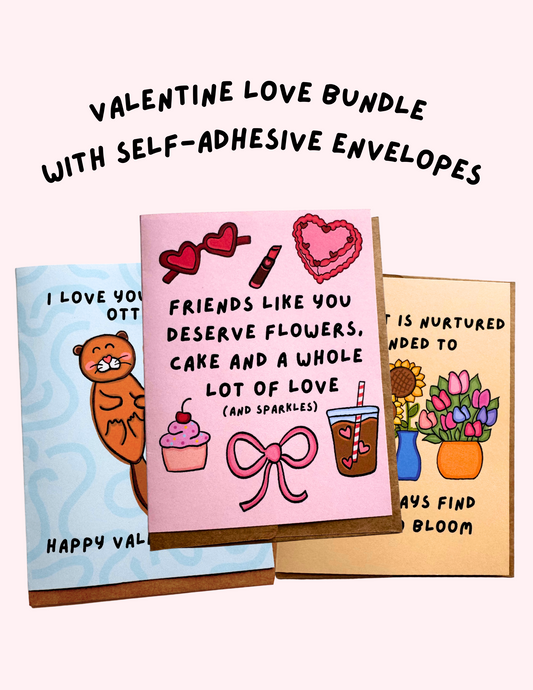 Valentine Card Bundle with Self-Adhesive Envelopes